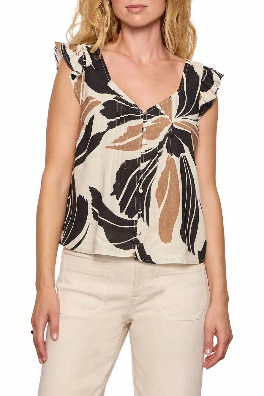 NEW SANCTUARY within time button linen shell top in lotus ivory